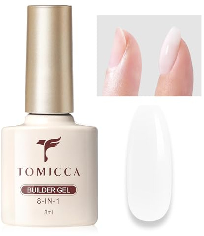 Tomicca 8ml Milky White Builder Gel 8-in-1 for Nail Repair Color Base | Builder gel for nails, extension gel in a bottle, UV/LED cured, soak off for DIY home manicure & nail art for women.