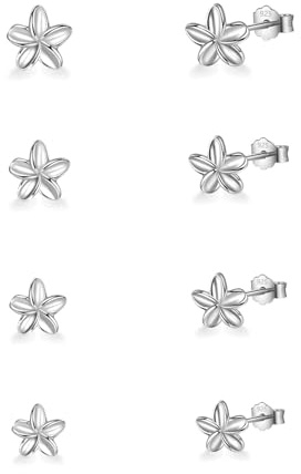 HinDaLi 4 Paar Blume Ohrringe Silber 925 für Damen Mädchen Frauen Kleine Ohrring Blumen Ohrstecker Set Damen Ohrstecker Silber Stecker Ohrringe Blume Knorpel Blumenohrringe Antiallergische