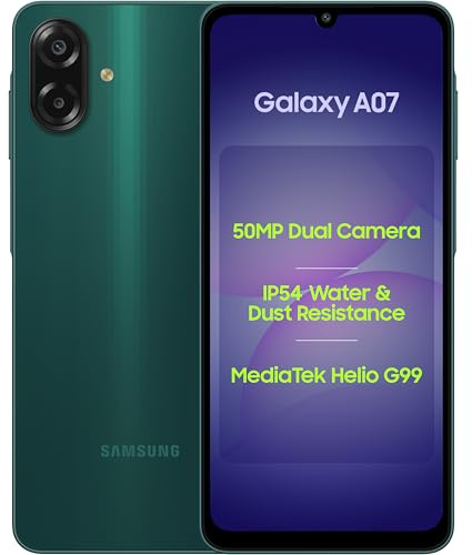 Samsung Galaxy A07 Smartphone, 4GB RAM, 64GB Storage, 6.7 HD+ Display, 50MP Camera, 5000mAh Battery, Dual SIM, Android, Green