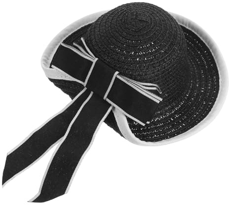 COHEALI Mini Sombrero de Paja para Muñecas con Lazo Negro Accesorio Artesanal Ligero y Portátil Decoración Realista para Colecciones y Manualidades
