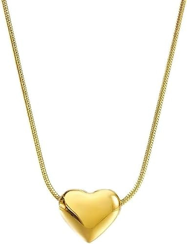 MEENAZ Halskette mit Herzanhänger für Damen und Mädchen | Schlangenkette 18 Karat vergoldet | Schmuck aus Edelstahl anlaufgeschützt | Elegantes Valentinstagsgeschenk für Frauen |