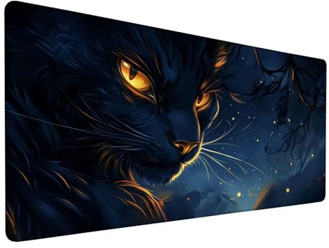Mauspad XXL 35.4 x 15.7 Inch Gaming Mauspad Schwarze Katze, Tier Gaming Tastatur Matte Wasserdicht und Rutschfest mit Vernähte Kanten, Erweiterter Schreibtisch Unterlage für PC Büro Zuhause, Model 609
