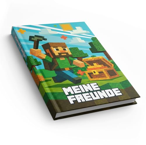 itenga Freundebuch DIN A5 – Blockgame Pixel Motiv – 88 Seiten – Hardcover mit Mattfolie – Freundschaftsbuch für Kinder – Geschenk für Schule & Geburtstag