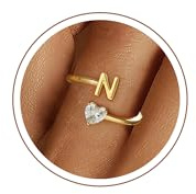 Fezodo Ring Damen Gold, 18K Gold Vergoldet Herz Ring mit Buchstaben Personalisiert Zirkonia Ringe Wasserfest Ringe Goldschmuck Valentinstag Geschenke für Frauen Freundin Mädchen