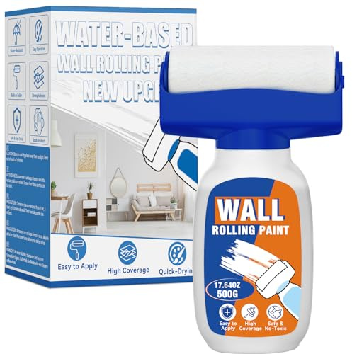 Wall Repair Rolling Brush, White Paint for Wall Touch Up, Portable Paint Roller Kit, Fast-Drying Water-Based Wall Filler Paint, Integrated Roller Paint Kit Covers Graffiti, Stain and Scratch (500G)