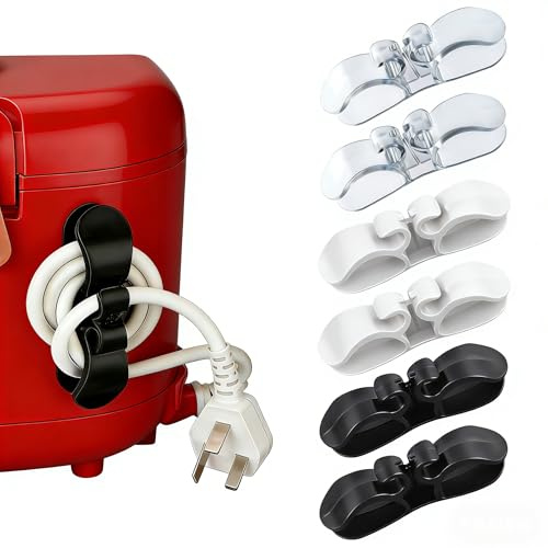 6PCS Cord Organizer for Kitchen Appliances, Self-Adhesive Silicone Cable Winder Stick On Cord Tidy Holder for Blender Mixer Air Fryer Coffee Maker Pressure Cooker Toaster (Clear/Black/White)