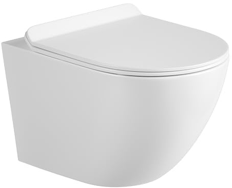 LAVITA Wand-WC Viva Hänge Toilette WC Sitz Toilettendeckel mit Absenkautomatik & Metallscharniere Toiletten Spülrandlos Hängend Spülsystem TORNADO 2.0 Toilettenbecken Weißer Glanz