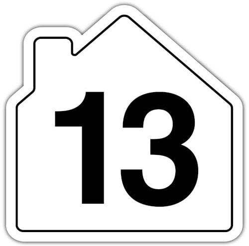 V Safety Number 13 Wheelie Bin Sticker – House Numbers Design Bin Stickers Numbers 1–99 – 150mm x 150mm Durable Waterproof Vinyl Labels for Wheelie Bins – Outdoor House Number Sticker