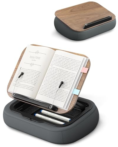 Viozon Book Holder for Reading in Bed,with Storage,Lap Desk,for A3~A5 Book&7~15 Tablet/Laptop,Beanbag Reading Pillow,Page Holder, Multi-Angle Book Stand for Hands-Free Reading,Natural Wood