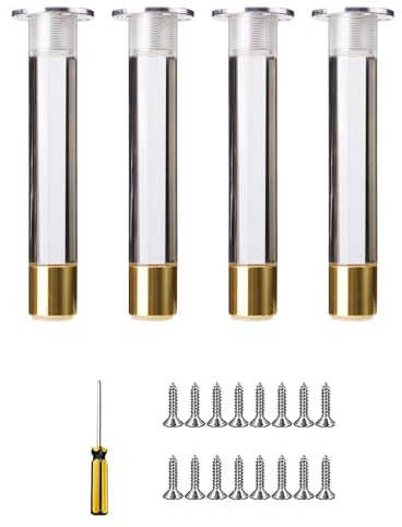 CMYAOYC Acryl-Möbelsofachnen Set 4 Stück, Transparentes Tischbein-Set aus Acryl Möbelfüße, Klar-Goldene Stützfüße für Schränke, Geeignet für Sofas, Schränke, Tische und Andere Möbel(5cm x 10cm)