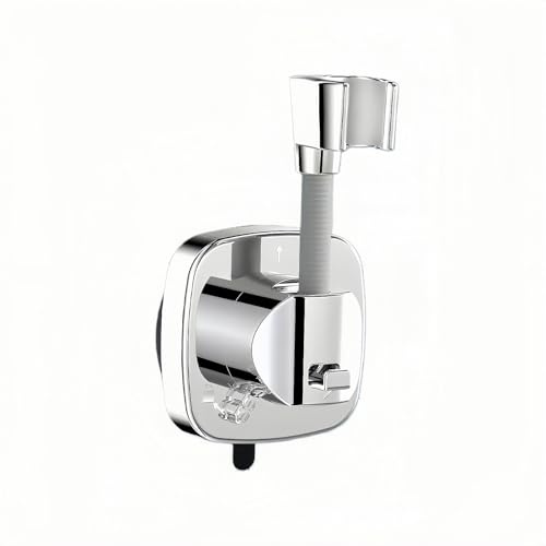 Shower Head Holder Suction Cup Shower Holder Adjustable Suction Cup Holder 360° Swivel Handheld Shower Head Holder Strong Adhesive No Drilling Needed Chrome Finish with Built in Hook for Storage