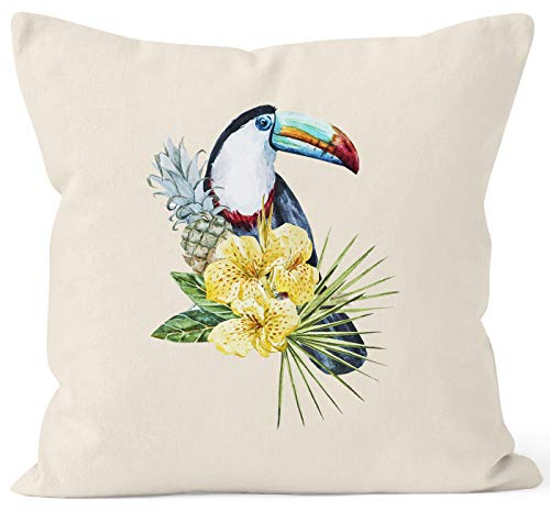 Autiga Kissenbezug Tucan Ananas Tropical Summer Jungle Paradise Pineapple Kissen-Hülle Deko-Kissen Natur Unisize