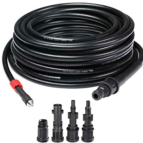 BAKAJI Sonda Sturatubi Spurgatubi per Idropulitrice Alta Pressione 15 Metri Sistema Antipiega Connettore Interno in Rame Rivestimento in PVC Resistenza Massima 160 Bar con 4 Adattatori (Single)