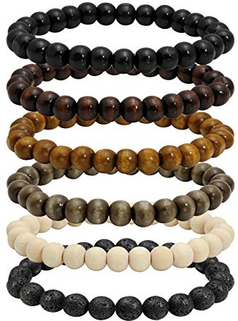 MILAKOO bracciale mala da uomo elastico con perline di legno tibetano e buddista per la meditazione e la preghiera 6/8 mm Legno