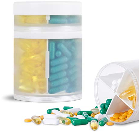 KIGI Tablettendose Rund 7 Tage Morgens Mittags Abends, Pillendose Klein, Tragbar für Reisen, Medikamentenbox Große Fächer für Nahrungsergänzungsmittel, Vitamin und Fischöl (Transparent)