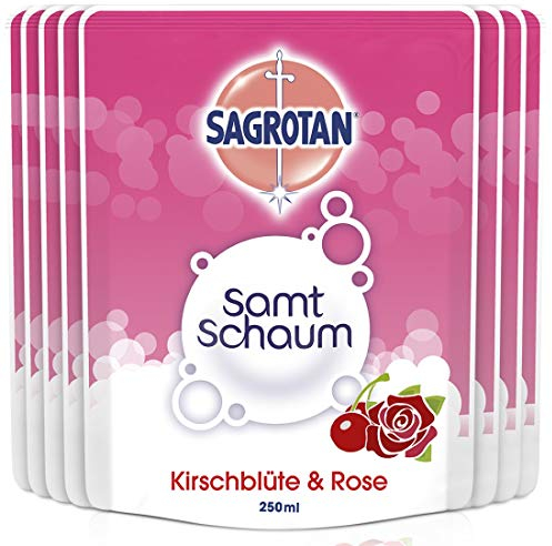 Sagrotan Samt-Schaum Nachfüller Kirschblüte & Rose – 8 x 250 ml Schaumseife im praktischen Vorteilspack