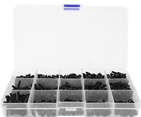 Nikou Nylon-Schraubsatz - 600 Stück tragbarer Nylon-Schraubsatz M3 5~25 mm Pan Head Cross Screw Unterlegscheibe Mutternsatz gute Zähigkeit(Black)