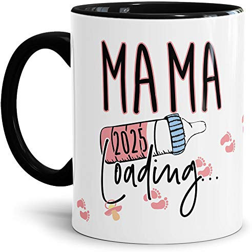 Tasse Babynews Du wirst Mama 2025 - Geschenkidee/Ladebalken/Endlich Schwanger/Schwangerschaft verkünden/Baby - Schwarz