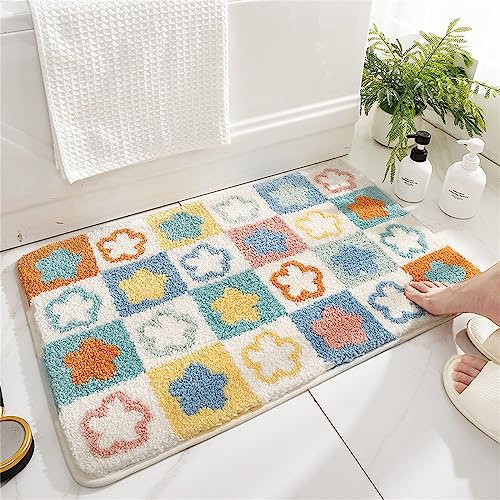 Badezimmermatte Weicher Saugfähig Badezimmerteppich, Treer Mikrofaser Beflockung Badematten Antirutsch Badvorleger Duschteppich Waschbar Badteppich (Lotuswurzel,50x80cm)