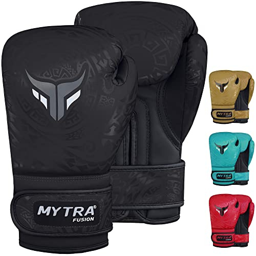 Mytra Fusion Gants de boxe pour enfants pour l'entraînement, le kickboxing, le sac de frappe, le Muay Thai, le MMA, le combat et le combat, parfaits pour les jeunes garçons et filles (Black, 8-oz)