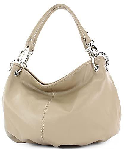 modamoda de IT40 Damen Leder/Nappaleder Schultertasche Hobo Bag handmade in Italy, Farbe:Graubeige