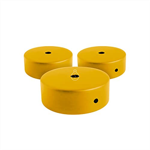 AMARCORDS - 3 Baldachin rosetten aus Metall, Farbe SENF, Lampengehäuse komplett mit Kabelklemmenzubehör, Schrauben und Deckenhalterung. Durchmesser 77 mm, Höhe 26 mm