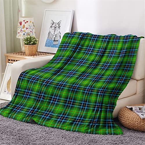 Chickwing Chickwin Couverture Plaid Flanelle, 3D Carreaux Imprimé Polaire Epaisse Microfibre Moelleuse Chaudes Légères Couvertures pour Voyager, Lit ou Canapé (Style Britannique Vert,80x120cm)