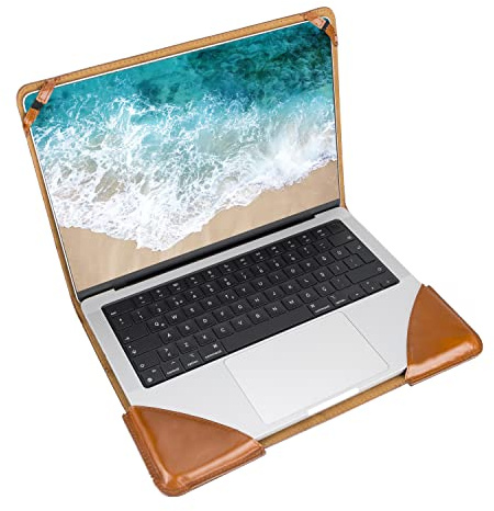 Solo Pelle MacBook Pro 14 Zoll (2021) Ledertasche Case Hülle Münich für das Apple MacBook Pro aus echtem Leder (MacBook Pro 14) (Cognac Braun)