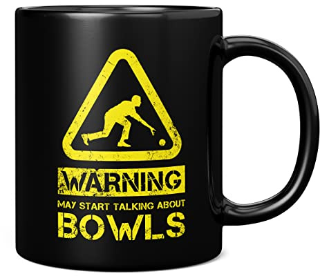 Mug Monster - Warning May Start Talking About Bowls Funny Gift Mug - Ceramic Coffee Cup, Gift for Men or Women, Extra Large and Giant Available, 11oz Black