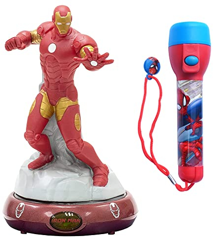 HOVUK® 2Pcs Spiderman LED Big Torch and Ironman 3D Figure Table Lamp, Bedside Table Night Lamp for Room Decoration, Flashlight Ideal for Home and Travel, Best Night Gift for Kids 3+Yearss