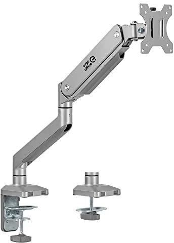 Ergo Office ER-447 Support écran Simple avec vérin à gaz 17-32 Bras Double Support Bureau Bras écran pivotant inclinable Rotatif VESA 75x75 100x100 jusqu'à 10kg Aluminium