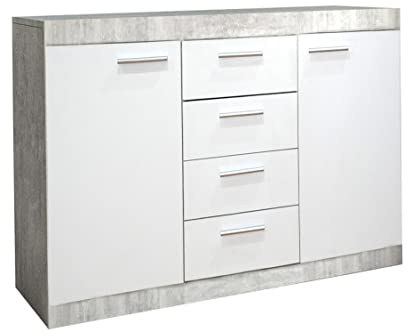 Home Heavenly® - Aparador de 120 cm Lewis Mueble de salón 2 Puertas y 4 cajones. (Blanco-Gris)