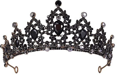 Frauen Schwarz Kristall Tiara Kronprinzessin Mädchen Elf Stirnband Strass Geschenk für Kostüm Hochzeit Braut Brautjungfer Abschlussball Geburtstag Festzug Halloween Haarschmuck Geschenk Barock 2#