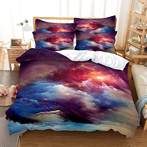 Super King Duvet Cover Nebula Patterned 3D Printed Nebula Bedding Double Bed Set Soft Microfibe Bedding Set Quilt Cover 260x220 cm and 2 Pillowcases 50x75 cm with Zipper