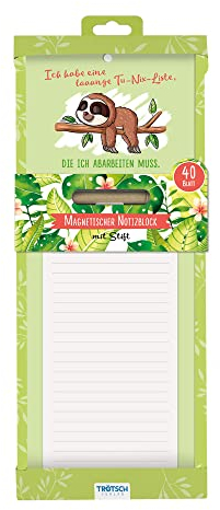 Trötsch Notizblock mit Stift und Magnet Faultier: Notizblock Geschenk Geschenkidee Erinnerung Merkzettel