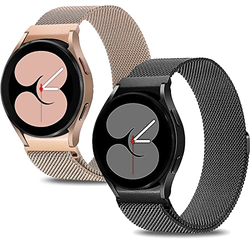 MATCHEASY 2 Stück Metall Armband Kompatibel für Samsung Galaxy Watch 4/5/6/7 40mm 44mm/Watch 5 Pro 45mm, Watch 4/6 Classic 47mm 43mm 42mm 46mm, Lücke Edelstahl Mesh Solo Loop Band für Damen/Herren