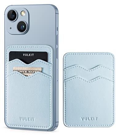 VULKIT Tarjetero Movil Cuero Bloqueo RFID Tarjeteros Adhesivos para Móviles Tarjetero Hombre o Mujer Tarjeteros para Tarjetas de Crédito, Azul