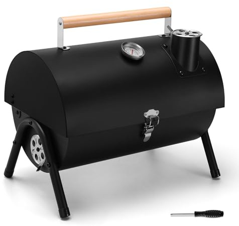 Tragbarer Grillkohle für den Außenbereich, Leonyo kleiner BBQ Holzkohlegrill für Tischplatte, Thermometer und Kamin, 119 m² Kochfläche für Grill, Wohnmobil, Reisen, Camping, Strand