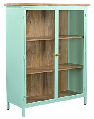 Retro Landhaus Vitrine Provence Metallkorpus Holz Mint 130cm