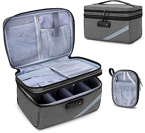 Trunab Kleine Medizinische Tasche mit Zahlenschloss, Abschließbare Medikamenten-Reisetasche mit Minitasche für Zuhause, Reisen, Notfall, Grau (Leere Tasche), Patentiertes Design