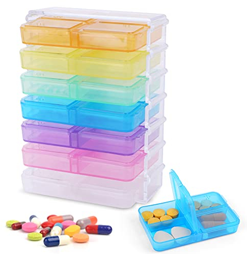 ACWOO Pilulier Portable, Pilluliers Journalier 7 Jours 28 Compartiments, Pilulier Semainier, Plastique Boîtes à Pilules, Distributeur De Pilules Médicaments, Boîte à Comprimés