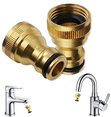 FIBOUND 2 Stücke Messing Schlauchanschluss Messing Wasserhahn Adapter, Innengewinde Wasserhahnanschluss, mit 2-in-1 Messing Schlauch Hahn Anschluss, für Waschmaschine, Gartenschlauch