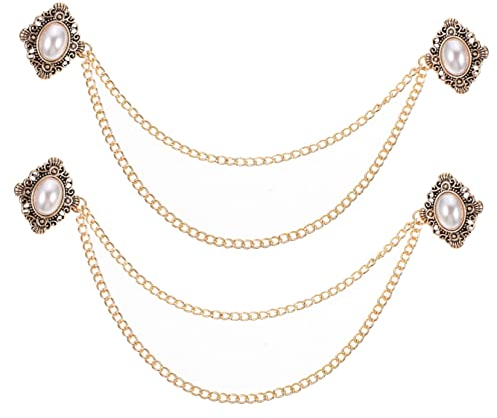 KOMBIUDA 2St Broschen für Männer goldener Cardigan-Clip Pullover-Clip Herren Pullover broschen für kleidung Brosche mit Kette elegante Brustnadel Kristall Stift einstellen Kragennadel Damen