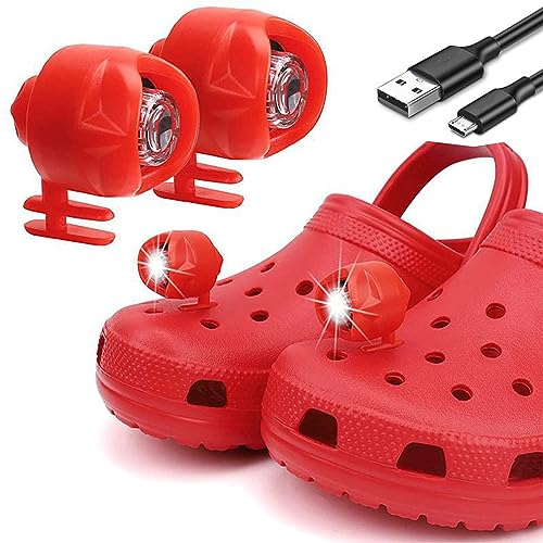 Lot de 2 Phares pour Crocs, Chargement USB de Nuit, Randonnée, Cyclisme, Course À Pied, Lampes Portables Croc pour Chaussures, Gadgets Intéressants Adaptés Aux Adultes et Aux Enfants(Rouge)