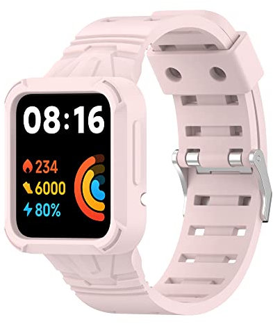 KUTEWEU Bracelet pour Xiaomi Poco Watch, Silicone Sport Remplacement Bande avec Etui de Protection pour Mi Poco Watch/Redmi Watch2/Mi Watch Lite2, Bracelet Réglable pour Femmes et Hommes (Rose)