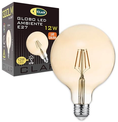 CLAR - Vintage Glühbirne E27 G125 12W, Edison Vintage glühbirne e27, E27 LED Vintage, Retro Glühbirne E27, Leuchtmittel E27 Vintage 2500ºK (Pack 1)