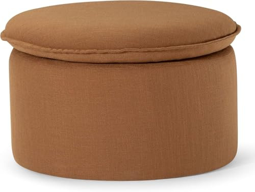 Maven Lane Lyra Contemporary Large Round Upholstered Ottoman, Cushioned Footrest for Living Room Couch, Chair, or Dorm Room in Clay Fabric Upholstery