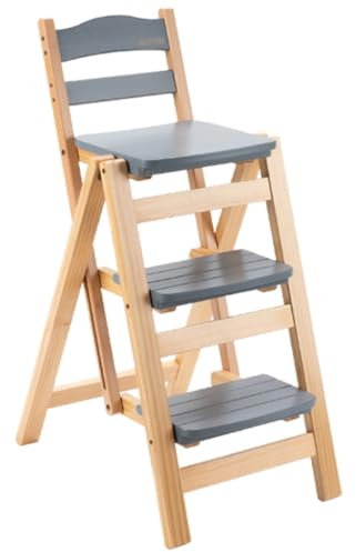 Scaletta e Sedia Sedia da Bar Multifunzionale per La Casa A 3 Strati, Sedia A Scaletta Pieghevole Portatile, Portaoggetti/portafiori in Pino Massiccio, Piccola Impronta (Color : Grey, S : 3 Layers)