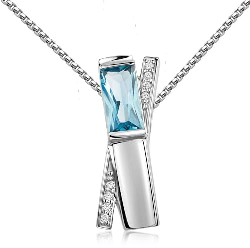 MATERIA by Matthias Wagner Zirkonia Anhänger Silber 925 blau für Damen mit Kette rhodiniert