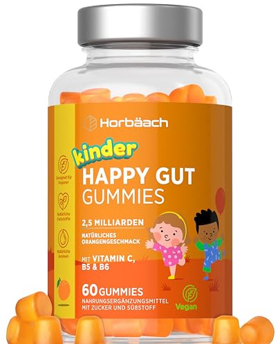 Probiotika Gummies Kinder 2,5 Milliarden KBE | Lactobacillus mit Vitamin C B3 B5 B6 | Darmbakterien | Vegane & Palmölfrei | Kapsel Alternative | Kinderkomplex | 60 Kids Biotic Gummies |Horbaach